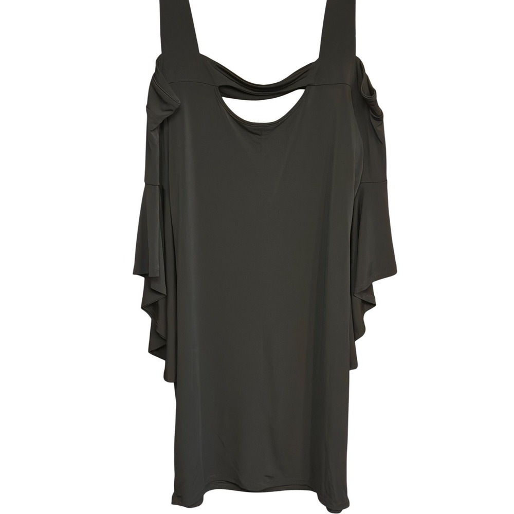 Venus Dress Black Cold Shoulder Bell Sleeve Cutout Knit Mini Large Women